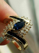2.50Ct Marquise Cut Blue Sapphire Antique Engagement Ring 14K Yellow Gold Finish - £74.92 GBP