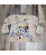 Studio Gem Q Size Large Embellished Ribbed Knit Tee Top Holiday Christma... - $19.34