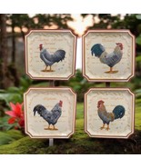 MWW Market ROOSTER 4-Salad Plates Ceramic Dessert Accent Square Dinnerware - £38.77 GBP