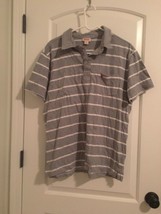 Mossimo Men&#39;s Gray &amp; White Striped Short Sleeve Polo Shirt Button Size XL - £20.00 GBP
