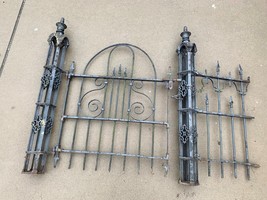 Antique Mid 1800s Cast Iron Gate Posts with Gate and Fence Piece - $930.33