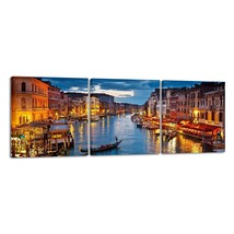 Wieco Art Venice Night 3 Piece Giclee Canvas Prints Wall Art Italy City Skyline  - £65.45 GBP