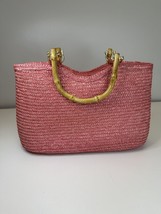 VINTAGE St Johns Bay Light Raspberry Magenta Woven handbag Purse Bamboo ... - £10.45 GBP