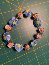 Handmade Blue burgundy flower Lampwork Glass Beads - New - £30.35 GBP