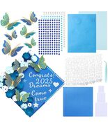 Knitgrip Graduation Cap Decoration Kit 98 Pc Blue Faux Flowers Butterfly - $64.54 MXN