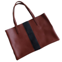 Vince Camuto Black Pebble Leather Casual Tote Bag/Purse Brown With Black Stripe - £59.03 GBP