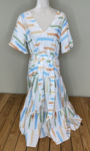 asos design NWT women’s Flutter v neck Patterned Belted dress Size 4 White N7 - £24.78 GBP