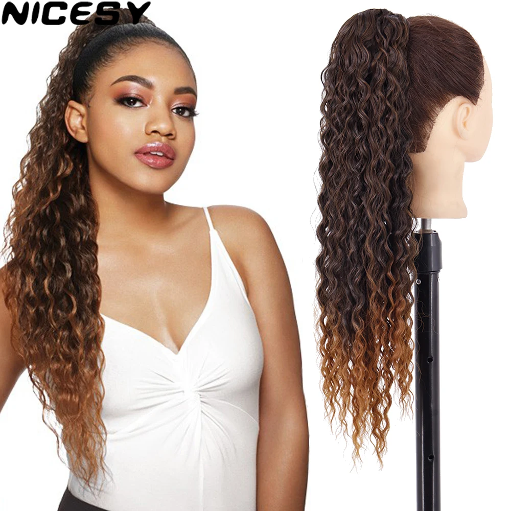 NICESY Synthetic Drawstring Ponytail ClipIn Hair Extension Kinky Curly Long Wrap - £17.76 GBP+