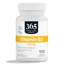 365 by Whole Foods Market, Vitamin B2, 100mg, 100 Vegetable Capsules 04/... - $9.89