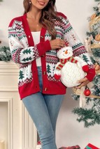 Christmas Print Knit Button Down Loose Cardigan - $64.45