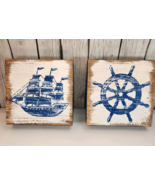 Nautical Wall Decor Ship Wheel &amp; Sailboat Set 8in Blue Wood Hobby Lobby ... - $282.54 MXN