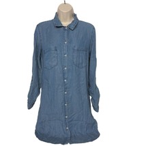 Thread &amp; Supply Chambray Shirt Dress Size Small Solid Blue Pockets Long ... - $35.43