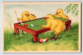 Easter Postcard Baby Chicks Playing Pool Painted Eggs Cue Sticks Unposted 7261 - £12.49 GBP