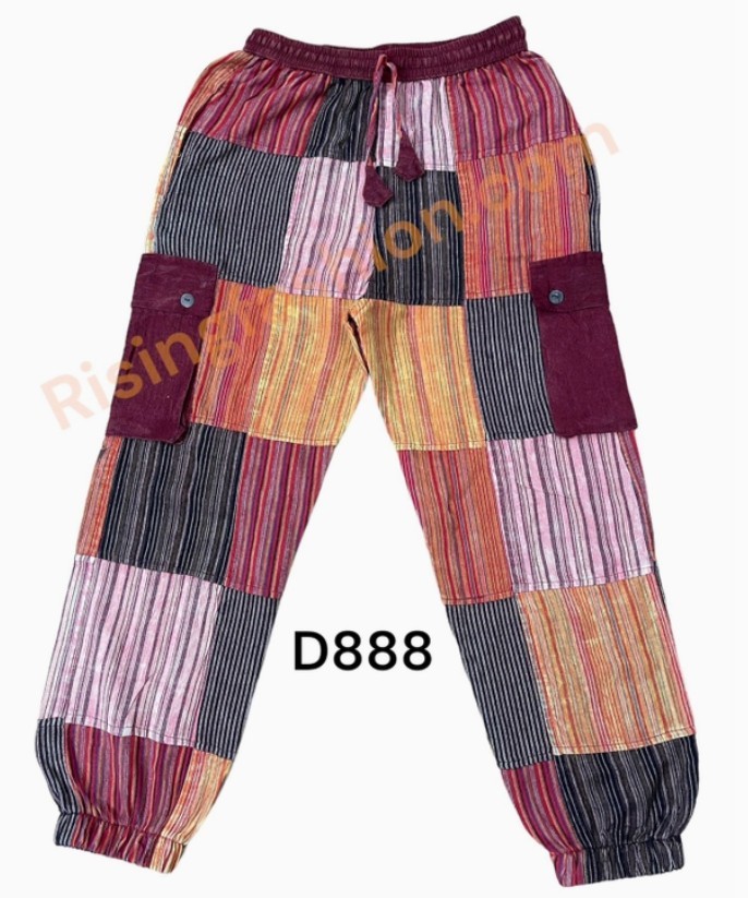 Shades of Pink Patchwork Cotton Harem Pants    Hippie  Unisex  L  M  S