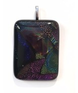 Colorful Dichroic Glass Necklace Pendant Oblong Rainbow of Colors &amp; Blac... - $12.00