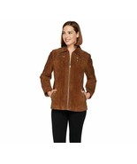 Dennis Basso Washable Leather Suede Zip Front Jacket in Brown Size Lg NW... - £44.04 GBP