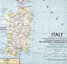 1961 Italy Map National Geographic Europe Sardinia Sicily Vtg 24.5 x 19&quot;... - $19.99