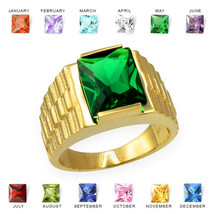10K Yellow Gold Mens Square CZ Birthstone Watchband Ring - £451.99 GBP