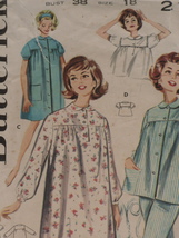Butterick Pattern 2117 Misses&#39; Nightgown Bed Jacket Pajamas Size 18 Vtg 1960&#39;s - £11.70 GBP