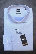 HUGO BOSS Hombre Hank Ajustado Sólido Azul Brillante Algodón Camisa 43 17 - £51.26 GBP