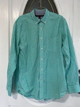 TOMMY HILFIGER Classic Fit Cotton long sleeve plaid aqua green shirt Men... - £18.77 GBP