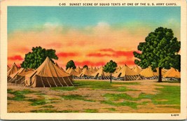 Vtg Linen Postcard Sunset at one of the US Army Camps - Unused - Field of Tents - £5.37 GBP