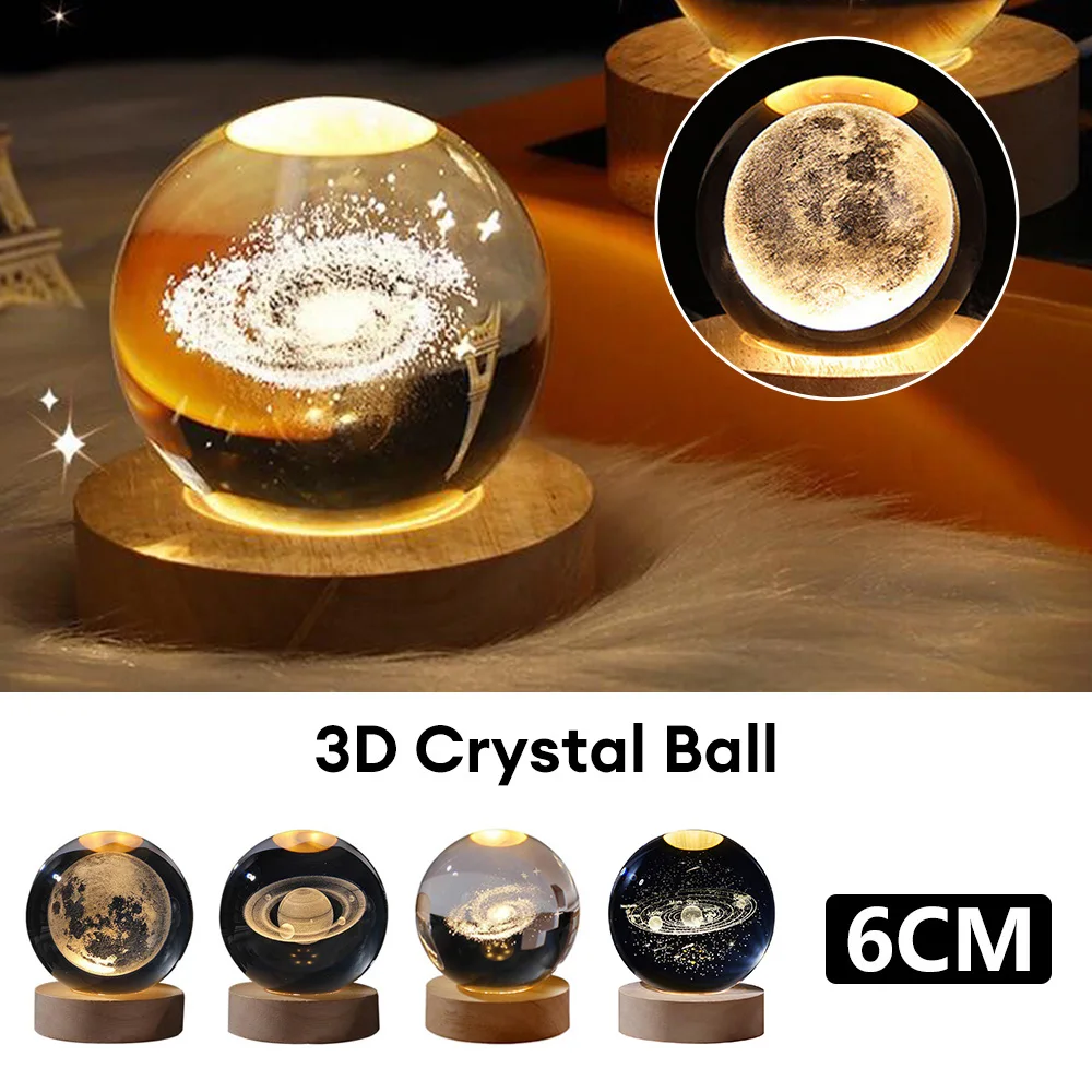 USB LED Night Light Galaxy Crystal Ball 3D Planet Moon Lamp Bedroom Home... - $14.31+