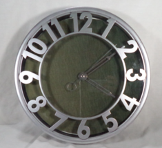 Modern Wall Clock 11" Silver Round Large Numbers Battery Operated Minima... - $12.82