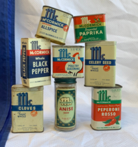 Vtg McCormick &amp; Co Tin Can &amp; Glass Jar Lot Seasonings Spices Seeds Containers - £47.44 GBP