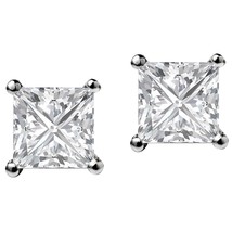 3ct Diamanti Finti Orecchini a Lobo Taglio Princess Solitario 14K Bianco Dorato - £72.01 GBP