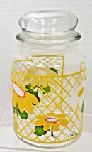 Vintage Hildi Yellow &amp; White Daisy Glass Cannister Jar 6 7/8 Inch - $28.22
