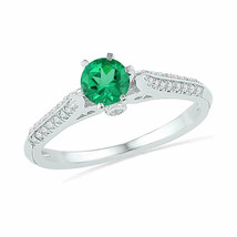 10kt White Gold Womens Round Lab-Created Emerald Solitaire Ring 5/8 Cttw - £198.54 GBP