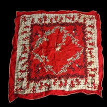 VTG Hanky Handkerchief Red Satin &quot;Monkey Jungle&quot; 16.5&quot; by Designer Simone - £24.96 GBP