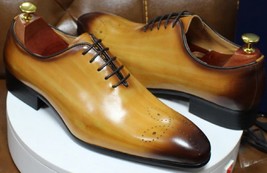 Oxford Tan Patina Wholecut Brogue Handmade Leather Lace Up Formal Shoes 7-16 - £117.26 GBP