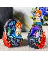 Nautical Blue Tail Mermaids With LED Light Geode Crystal Cave Figurines ... - $41.79 CAD