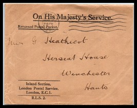 1929 GREAT BRITAIN Cover - &quot;On His Majesty&#39;s Service&quot;, London to Winchester T12 - £2.36 GBP