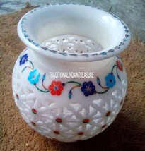 6&quot; Filigree Marble Flower Pot Multi Inlay Floral Design Wedding Gift Hom... - $333.82