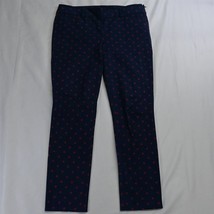 LOFT 10 Navy Blue Red Print Marisa Side Zip Skinny Dress Pants - $21.55