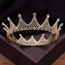 Vintage Baroque Round Bridal Crown | King Queen Tiara | Gold Silver crow... - £67.13 GBP