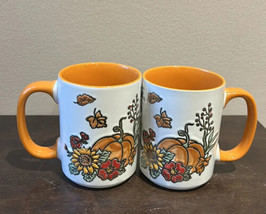 Eli &amp; Ana Set Of 2 Pumpkin Print Mugs Fall Leaves  Thanksgiving - £30.03 GBP