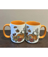 Eli &amp; Ana Set Of 2 Pumpkin Print Mugs Fall Leaves  Thanksgiving - £29.08 GBP