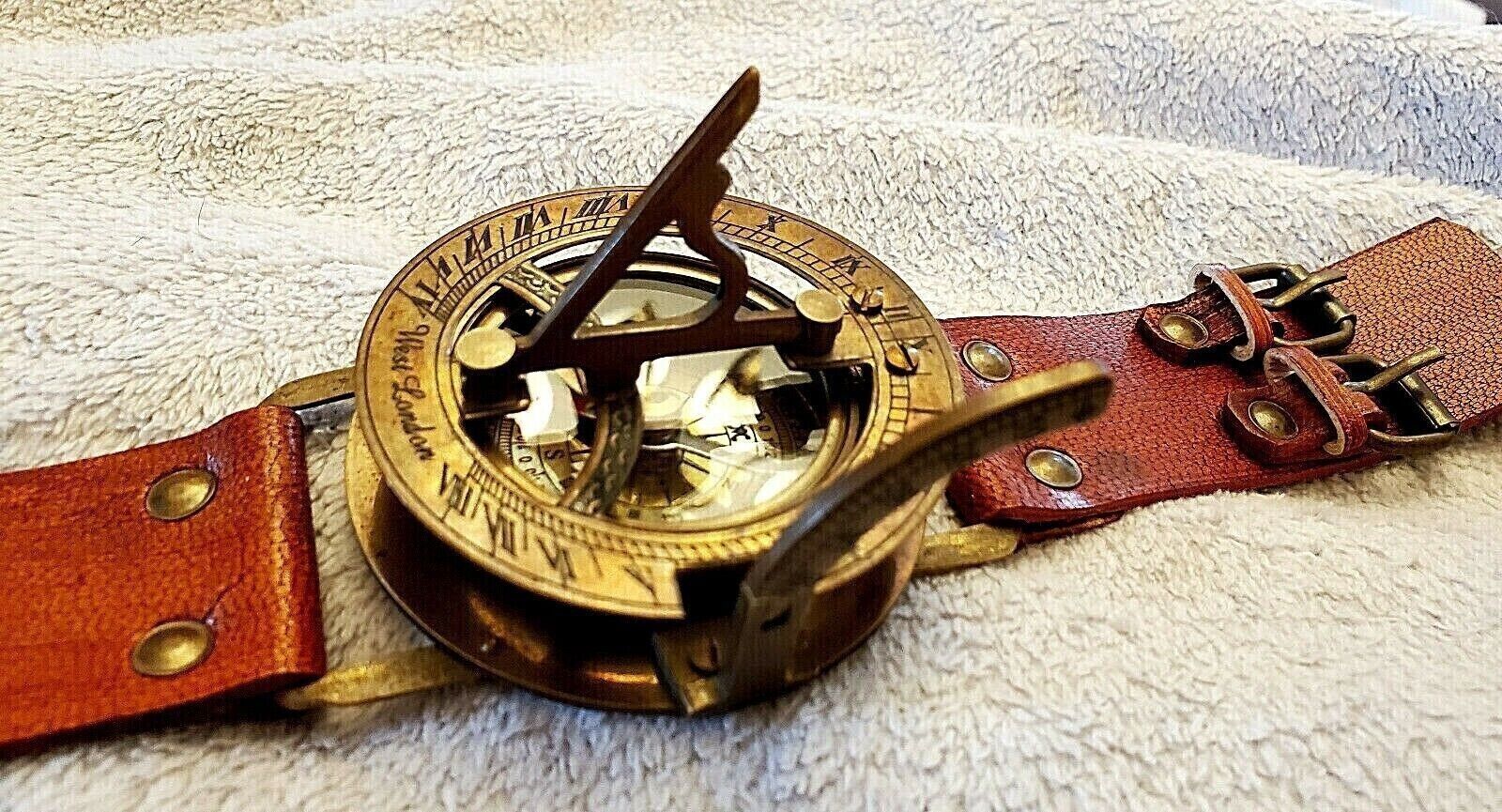 Primary image for Vintage Old Style WWII Military Wristwatch Brass Round Sundial Compass Gift.