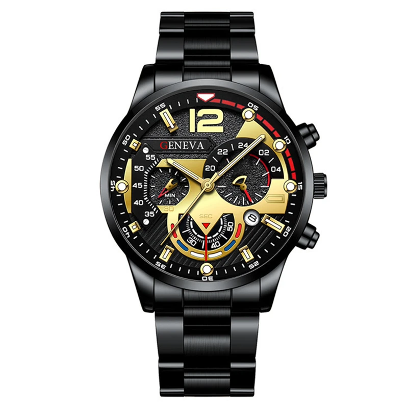 GENEVA Men&#39;s Creative Mechanical Six-Pin Watch Alloy Steel Band Quartz W... - £12.47 GBP
