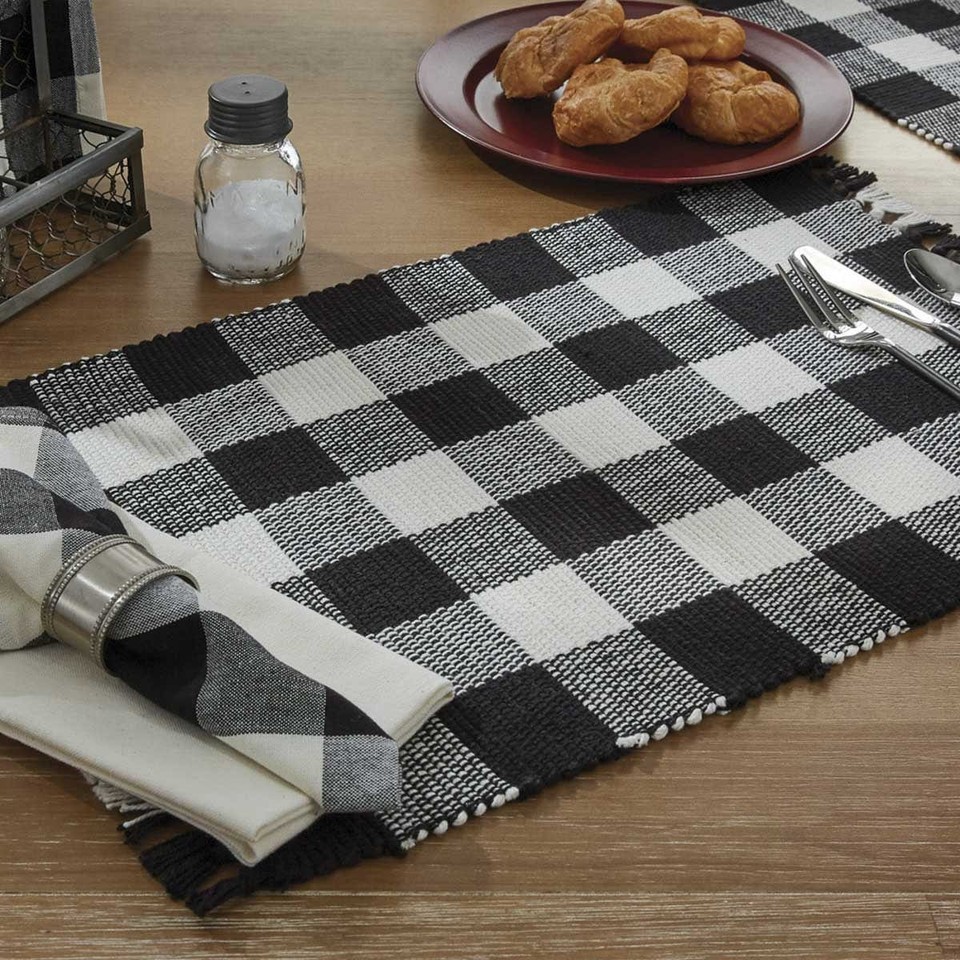 Plaid Yarn Placemats in Black and Cream - $125.83