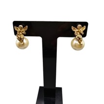 Angel Cupid Round Shaped Imitation Pearl Stud Earrings Vintage Style Gold Tone - £6.40 GBP