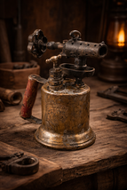 Vintage Brass Blowtorch Blow Lamp Industrial Steampunk Antique Workshop ... - $122.50