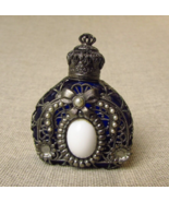 Vintage Cobalt Blue Glass, Fliigree &amp; Pearls Design Miniature Perfume Bo... - $46.08