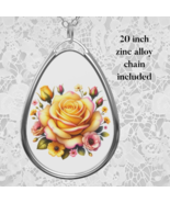 Yellow Rose Necklace Teardrop Pendant Floral Jewelry 20&quot; Chain Gift for ... - $36.05 CAD
