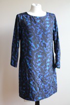 J. Crew Factory 8P Blue Black Abstract Floral Printed 3/4 Sleeve Gallery Dress - £14.34 GBP