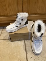 HEY DUDE LEA FUR WHITE WOMENS SIZE 10 LACE UP BOOTS RARE NIB - $64.20